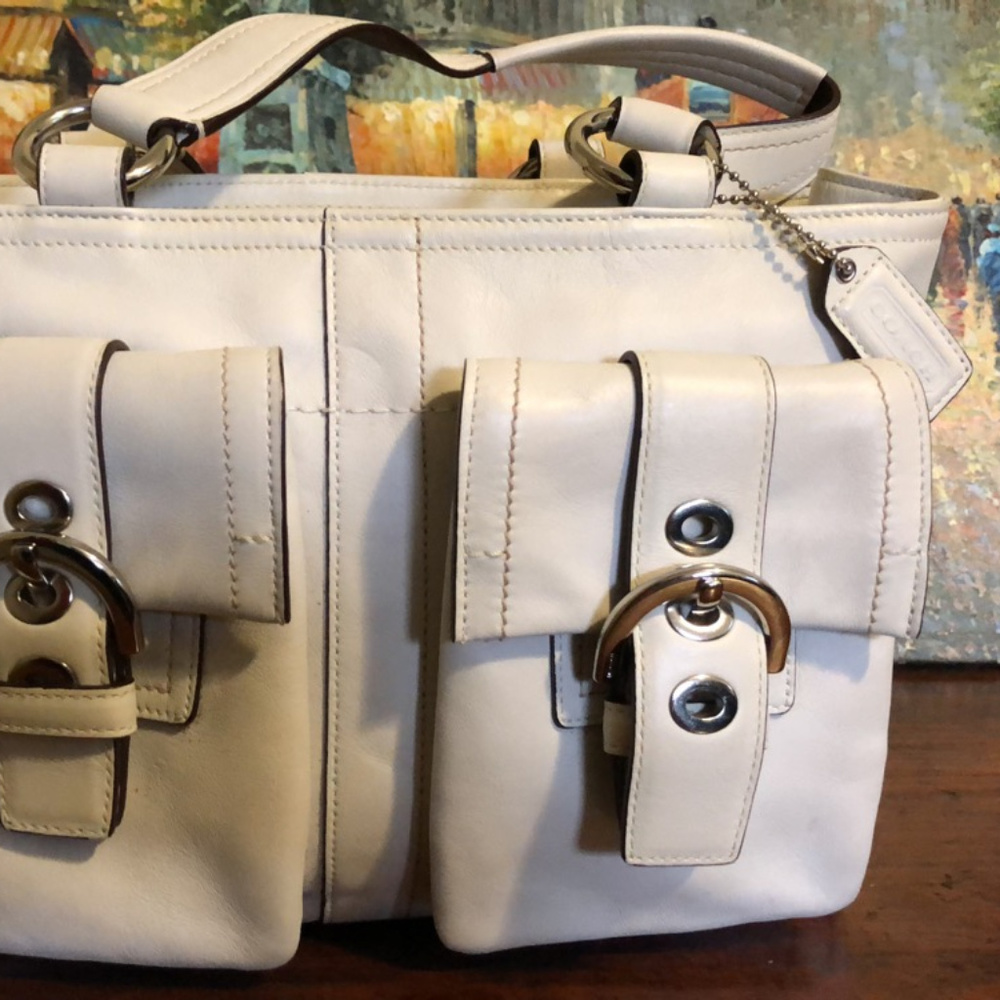 COACH White Double Front Pocket Shoulder Bag